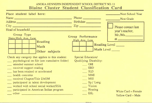 student classification card 