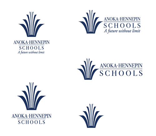 5 versions of the Anoka-Hennepin Schools logo