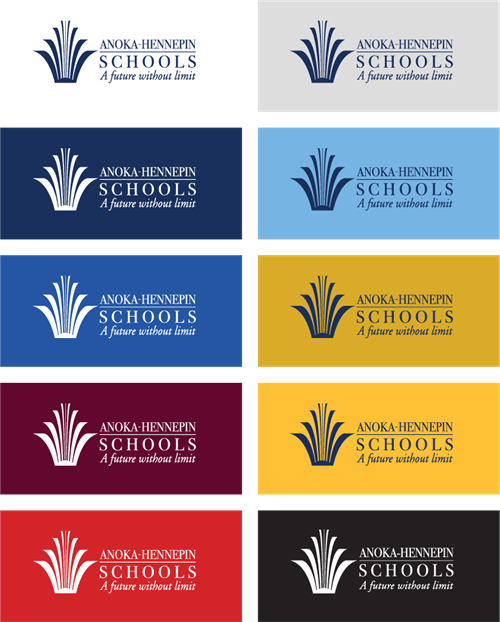 10 versions of the horizontal logo over various colored backgrounds