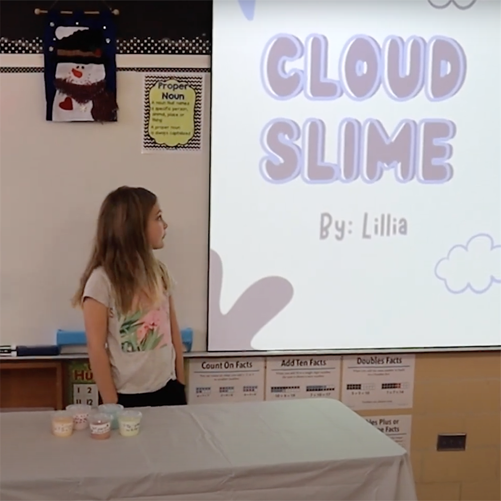  A second grade student at Mississippi Elementary school making a sales pitch