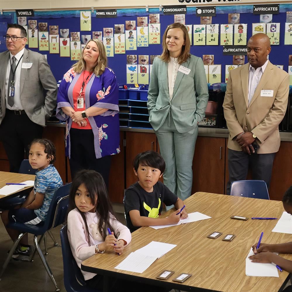  Education Commissioner Willie Jett and Superintendent Cory McIntyre and others visit classroom